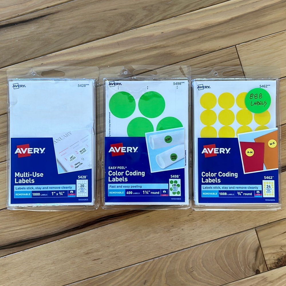 Avery Labels 🟢 3 Packages 🟡 2 new 1 about 10% used ⚪️ Retail $32 :: Here $12